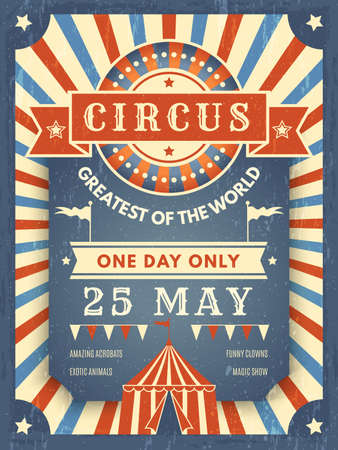 Circus retro poster. Best in show announcement placard with picture of circus tent event artist vector themeのイラスト素材
