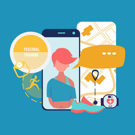 Personal training vector concept. Sport and health mobile app illustrationのイラスト素材
