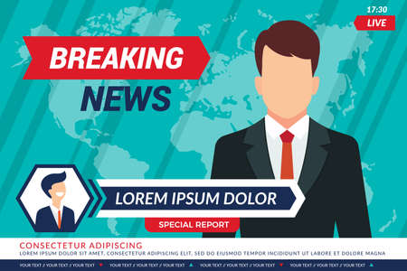 Tv news background. Sport television anchor in studio breaking news bars vector broadcastingのイラスト素材