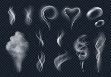 Steam realistic. Tobacco smoke steaming cloud from hot food vector isolatedのイラスト素材