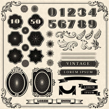 Financial ornaments. Vintage fonts frames numbers for print money design recent vector templates collectionのイラスト素材