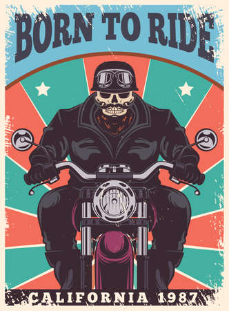 Motorcycle poster. Bikers club freedom symbols animal in helmet exact vector retro style poster with place for textのイラスト素材