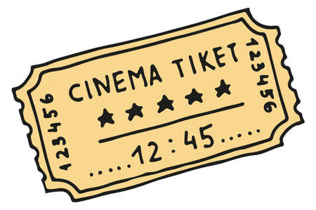 Cinema ticket hand drawn icon. Movie pass sketch