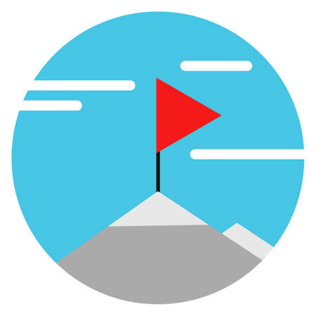 Mountain with red flag. Business target round iconのイラスト素材