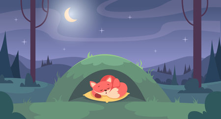 Sleeping animal. Wild characters relaxing napping on pillow exact vector cartoon backgroundのイラスト素材
