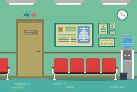 Medical clinic hall with waiting line seat and office doorのイラスト素材