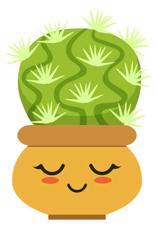 Sleeping cartoon cactus. Smiling green houseplant in potのイラスト素材
