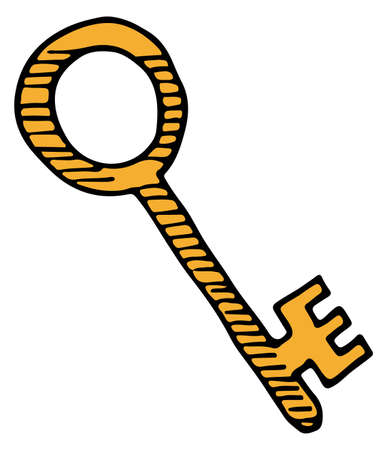 Golden key doodle. Security access color iconのイラスト素材