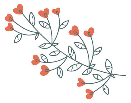 Decorative branch with red flowers. Cute ornament elementのイラスト素材