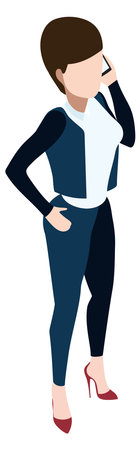 Isometric woman in suit talking on phone. Buisness callのイラスト素材