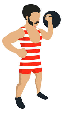 Power athlete with kettlebell. Circus perfomance cartoon iconのイラスト素材