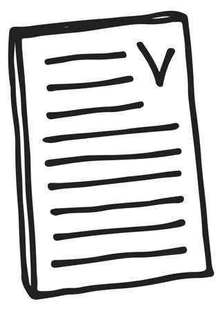 Paper document with checkmark. Doodle line iconのイラスト素材