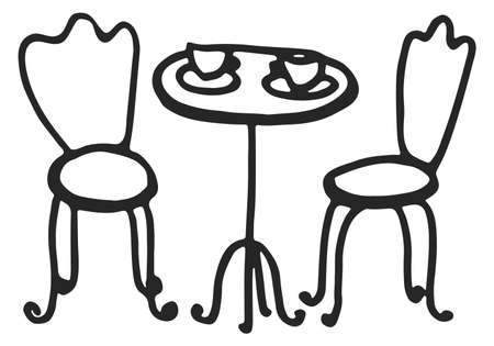 Cafe table with two chairs. Hand drawn decorative furnitureのイラスト素材