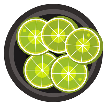 Lime slices in bowl. Asian cuisine top viewのイラスト素材