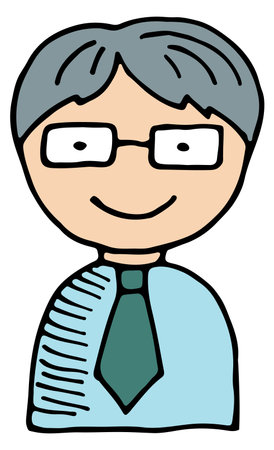 Businessman doodle icon. Cute man in glasses color sketchのイラスト素材
