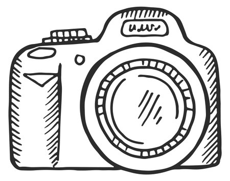 Photo camera icon. Hand drawn shooting phtography toolのイラスト素材