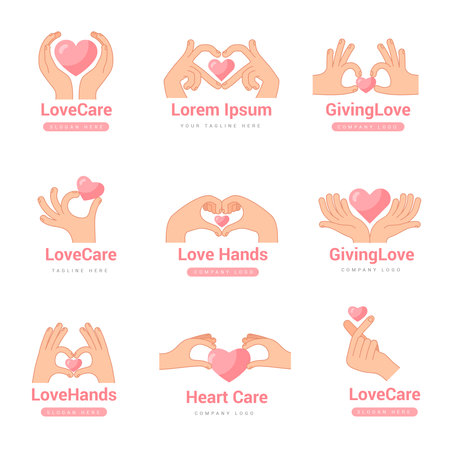Hands hearts. Donation love and helping symbols recent vector stylizing pictures for friendship and happinessのイラスト素材