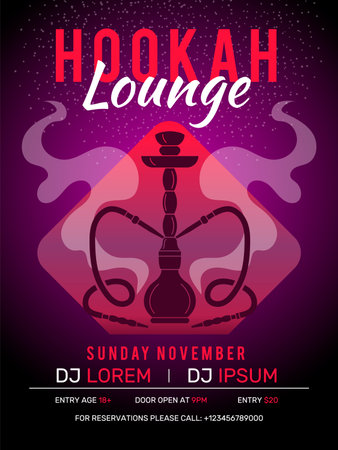 Hookah poster. Retro style oriental placard invitation for hookah smoke club recent vector print...