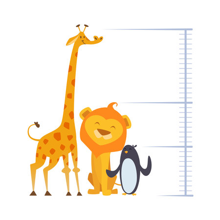 Growth check. animals of different heights for kids measuresのイラスト素材