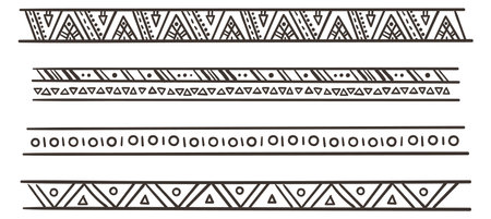 Boho horizontal border. Tribal decorative pattern setのイラスト素材