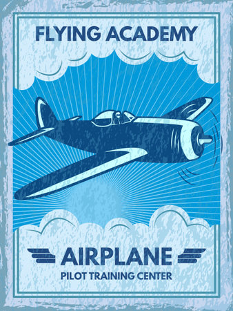 Flying academy poster. invitation to airplane school. vector placard templateのイラスト素材