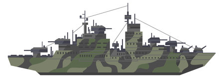 Navy force vehicle. Battleship icon. Military boatのイラスト素材