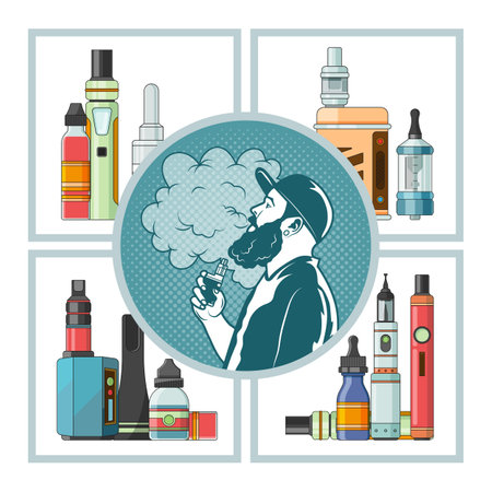 Vape tools. collections of electronic cigarettes for vaping. vector templatesのイラスト素材