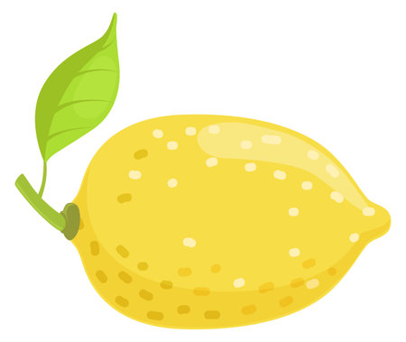 Lemon cartoon icon. Fresh sour fruit with green leafのイラスト素材