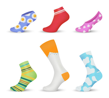 Colored socks. Beauty fashioned item for foot socks decent vector realistic textile collectionのイラスト素材