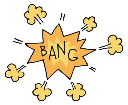 Bang doodle icon. Explosion sound and smoke cloudのイラスト素材