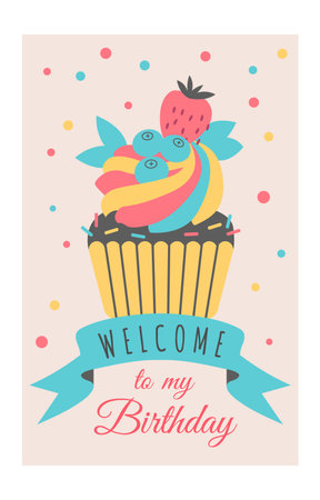 Bithday party invitation. Sweet cupcake cute printのイラスト素材
