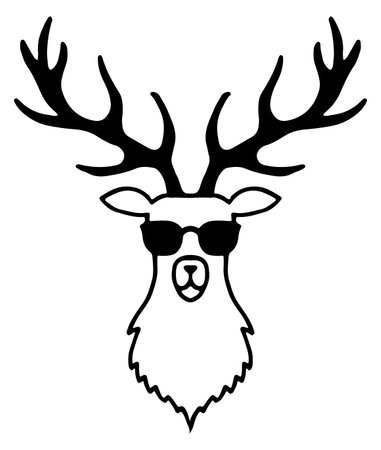 Funny deer head in sunglasses. Hipster line iconのイラスト素材