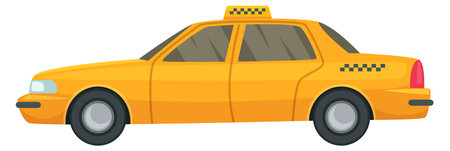 Yellow taxi car side view cartoon iconのイラスト素材