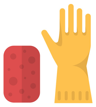 Rubber glove and sponge. Wet cleaning icon. Dish washing symbolのイラスト素材