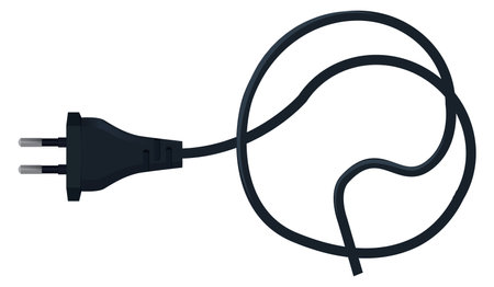 Electric cable with power plug. Black wire iconのイラスト素材