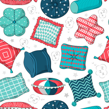 Pillows pattern. Sleeping and relax time items decoration recent vector seamless backgroundのイラスト素材