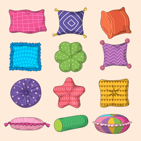 Decorative pillows. Home interior decoration different soft pillows recent vector collectionのイラスト素材