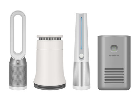 Purifiers. Realistic interior modern gadgets humidifiers for climate control system in living room...