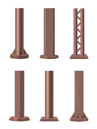 Steel pipes. Realistic ads street steel columns decent vector illustrations setのイラスト素材