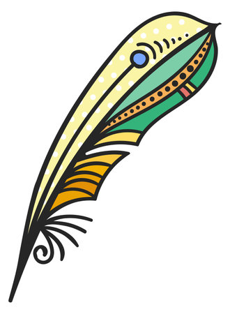 Fantasy feather color icon. Ornate magic quillのイラスト素材