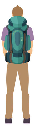 Tourist rear view. Hiking man with backpackのイラスト素材