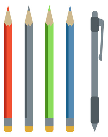 Writing and drawing tools. Pen and pencils color iconのイラスト素材
