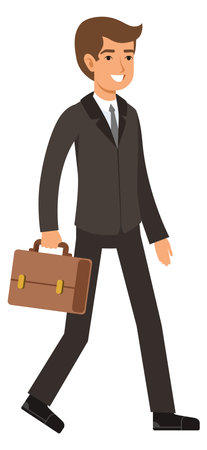 Businessman going to work meeting. Cartoon man in suit with briefcaseのイラスト素材