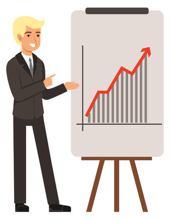 Sniling businessman showing work report with financial growth diagramのイラスト素材