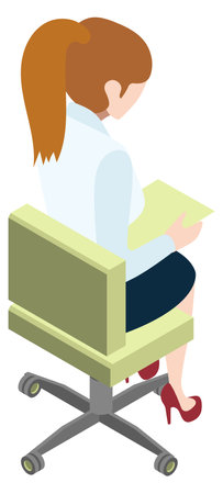 Woman sit on office chair. Isometric character iconのイラスト素材