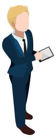 Businessman with tablet. Isometric office work characterのイラスト素材