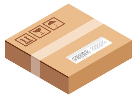 Isometric cargo box icon. Closed sealed carton containerのイラスト素材