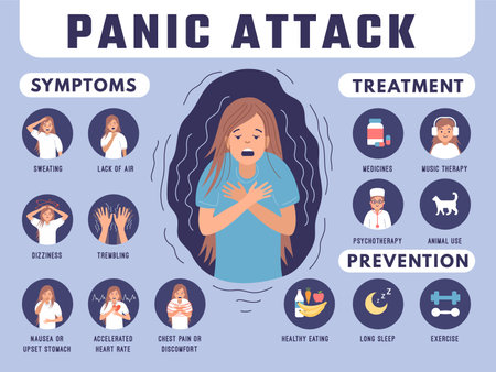 Panic attack. Psychologic problems of self fear panic attack fear and anxiety recent vector flat placardのイラスト素材