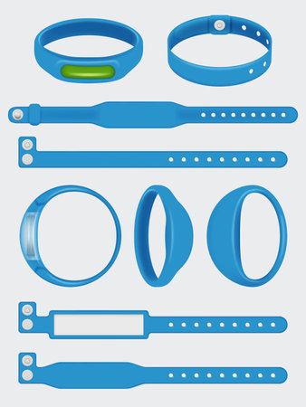 Control wristband. Colored invitation bracelet security identification decent vector realistic illustrationのイラスト素材