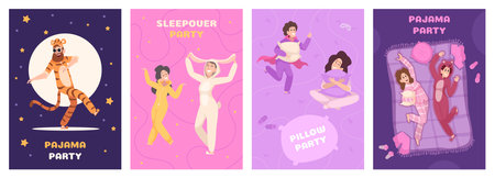 Pajamas party invitation. Placard or poster template for pajamas night event for good friends exact vector template with place for textのイラスト素材